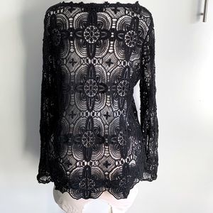 3/$27 Vintage I.N.C. 90s Y2K Goth Black Crochet Lace Top XLP